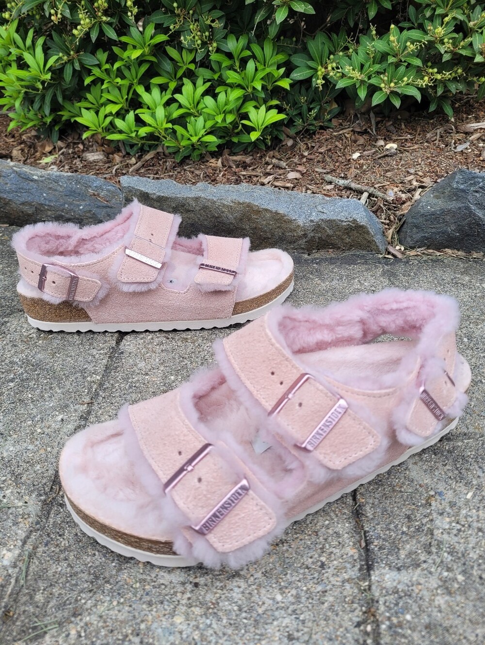 Worn Once! Birkenstock Shearling Arizona Milano  Slingback Sandals